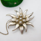 Victorian Sterling Silver Figuarative Lotus Flower Brooch Pin Antique c1900