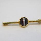 Victorian Sterling Silver Gilt Cabochon Banded Agate Bar Brooch Antique c1880