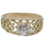 Sterling Silver Filigree Pattern CZ Solitaire Band Ring Vintage c1970 Size P 1/2