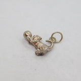 Sterling Silver Cat Playing With Ball Charm Pendant Vintage c1970s