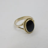 Sterling Silver Oval Black Agate Dress Band Ring Vintage c1970 Size L