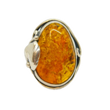 Sterling Silver Baltic Amber Vine Leaf Pattern Studio Ring Vintage c1970 Size M