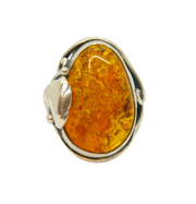 Sterling Silver Baltic Amber Vine Leaf Pattern Studio Ring Vintage c1970 Size M