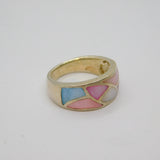 Sterling Silver Multi-Colour Shell Graduating Band Ring Modern c1990 Size L 1/2