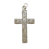 Edwardian Sterling Silver Floral Pattern Cross Pendant Antique 1907 London