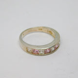 Sterling Silver Pink & White Paste Half Eternity Ring Vintage c1970 Size N 1/2