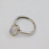 Sterling Silver Cabochon Moonstone Solitaire Dress Ring Modern c1990 Size I 1/2
