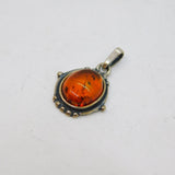 Sterling Silver Baltic Amber Oval Oxidised Charm Or Pendant Vintage c1970s