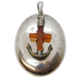 Victorian Sterling Silver Banded Agate Anchor Sweetheart Locket Antique c1880