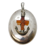 Victorian Sterling Silver Banded Agate Anchor Sweetheart Locket Antique c1880