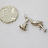 Sterling Silver Stork & the Baby Charm Pendant Vintage c1970