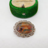 Sterling Silver Cabochon Cut Moss Agate Floral Dress Ring Vintage c1970