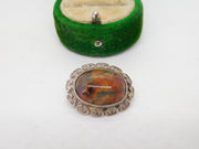 Sterling Silver Cabochon Cut Moss Agate Floral Dress Ring Vintage c1970