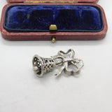 Sterling Silver Ribbon & Bell Wedding Charm Pendant Vintage c1970