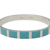 Sterling Silver & Turquoise Set Modernist Bangle Bracelet Vintage c1990