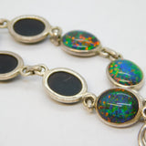 Sterling Silver & Doublet Opal Set Panel Bracelet Vintage c1990s