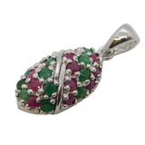 Sterling Silver, Emerald & Ruby Set Drop Pendant Vintage c1990s