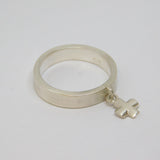 Sterling Silver Brushed Band With Cross Charm Ring Vintage c1970 Size L