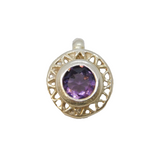 Sterling Silver Dainty Faceted Amethyst Set Button Charm Pendant Vintage c1970