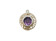 Sterling Silver Dainty Faceted Amethyst Set Button Charm Pendant Vintage c1970
