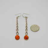 Pair of Sterling Silver Baltic Amber Twist Effect Long Earrings Vintage c1970