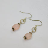 Pair of Sterling Silver Rose Quartz Beaded Hook Drop Earrings Vintage c1970