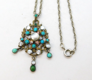 19th Century Austro-Hungarian Sterling Silver, Enamel, Turquoise Necklace c1880s