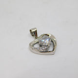 Sterling Silver CZ Set Swirly Open Heart Charm Pendant Vintage c2000