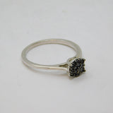 Sterling Silver Black Diamond Cluster Dress Ring Modern c1990's Size N 1/2