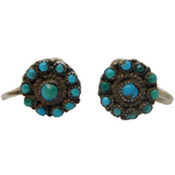Austro-Hungarian Sterling Silver & Turquoise Screw-Back Earrings Antique