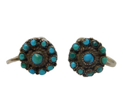 Austro-Hungarian Sterling Silver & Turquoise Screw-Back Earrings Antique