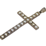 Sterling Silver Large Sparkling Paste Set Cross Charm Pendant Vintage c1970s