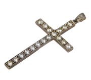 Sterling Silver Large Sparkling Paste Set Cross Charm Pendant Vintage c1970s