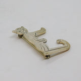 Sterling Silver Modernist Cat Initial E Brooch Vintage c1970