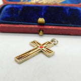 Sterling Silver Glass Paste Cross Charm Pendant Vintage c1970