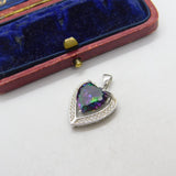 Sterling Silver Colourful Glass Heart Charm Pendant Vintage c1970
