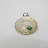 Sterling Silver Turquoise Set George V Threepence Charm Pendant Antique 1911