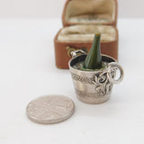 Sterling Silver Large Enamel Champagne Bottle Charm Pendant Vintage c1970