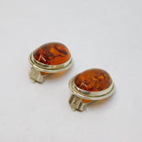 Pair of Sterling Silver Baltic Amber Oval Clip-On Earrings Vintage c1970