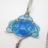 Art Nouveau Sterling Silver Enamel Lavalier Drop Pendant Necklace Antique