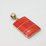 Sterling Silver Red Jasper & Silver Stripes Oblong Charm Pendant Modern c1990s