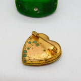 Italian Gilt Metal Micro Mosaic Heart Shaped Brooch Pin Antique c1930