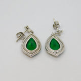 Pair of Sterling Silver Green & White Paste Peardrop Stud Earrings Vintage c1990