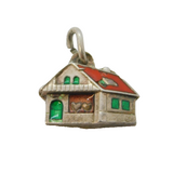 Sterling Silver Enamel Chalet Charm Pendant Vintage c1970s