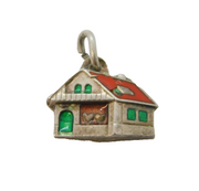 Sterling Silver Enamel Chalet Charm Pendant Vintage c1970s