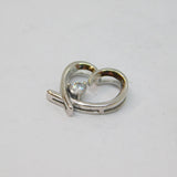 Sterling Silver CZ Set Contemporary Open Heart Charm Pendant Vintage c1970