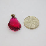 Sterling Silver Raspberry Pink Crystal Peardrop Charm Pendant Vintage c1970s