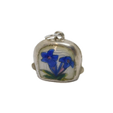 Sterling Silver Enamel Flowers Cow Bell Charm Pendant Vintage c1970