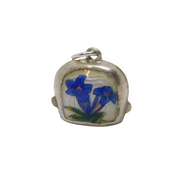 Sterling Silver Enamel Flowers Cow Bell Charm Pendant Vintage c1970