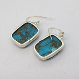 Sterling Silver Turquoise Set Drop Hook Earrings Vintage c1980